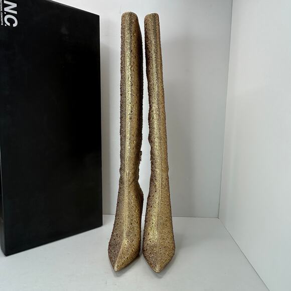 INC International Concepts SeveriaF5 Jeweled Knee High Boot Gold Women 7M NWB - Picture 3 of 14